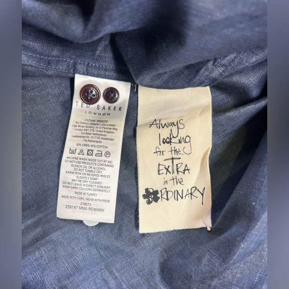 TED BAKER Navy blue linen long sleeve button‎ down shirt size 5/XL. - Picture 11 of 13